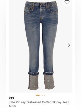 R13 KATE sz 26 Skinny CUFFED Jeans in DISTRESSED  Blue Denim